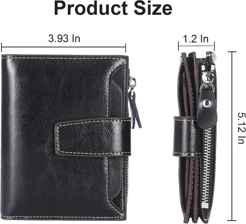 Miniatura 5 de Lavemi Pequeña cartera compacta para mujer, con bloqueo RFID, de piel auténtica, plegable, con ventanas de identificación