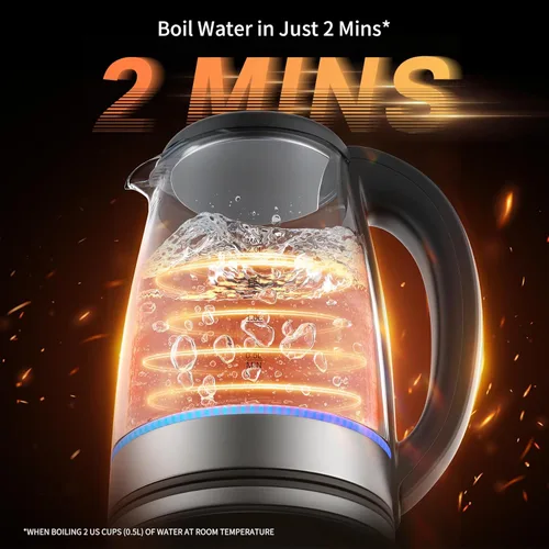 Miniatura 2 de Hervidor eléctrico de vidrio de 2 L, 1500 W, hervidor de agua caliente de ebullición rápida con apagado automático, luz LED, sin BPA, vidrio