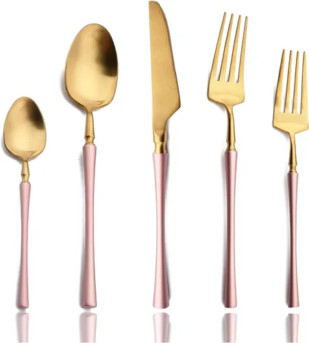 Miniatura 16 de JASHII Silverware - Juego de utensilios de cocina de acero inoxidable 304 de 20 piezas para 4, incluye cucharas, tenedores, cuchillos, acabado mate