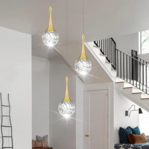 Miniatura 11 de Lámpara colgante Flashing God de oro con 1 luz en forma de lágrima y cristal, lámpara colgante integrada con burbuja de cristal para isla de cocina