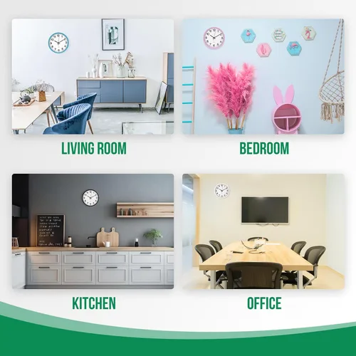 Miniatura 7 de Reloj de pared silencioso sin tictac, movimiento de cuarzo, estilo moderno, simple, redondo, de plástico, para hogar, oficina, escuela, sala de Negro
