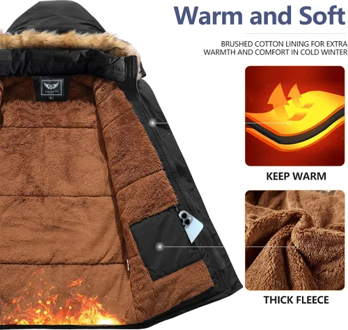 Miniatura 3 de JYG - Chaqueta de invierno gruesa para hombre, parka acolchada con capucha extraíble de piel sintética