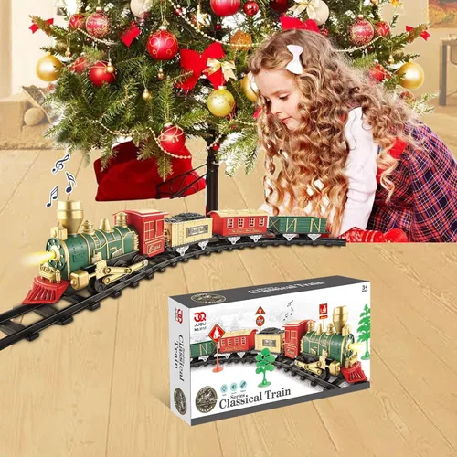 Miniatura 6 de JQ JUQU Juego de tren eléctrico para niños de 3 a 8 años, tren de juguete a pilas con luces y sonidos, 3 autos y 10 pistas para Navidad y juego