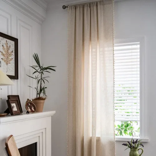 Miniatura 6 de AMZALI Cortinas texturizadas de lino y algodón con borlas, cortinas semiopacas para ventana, paneles de cortina con bolsillo para barra, cortina