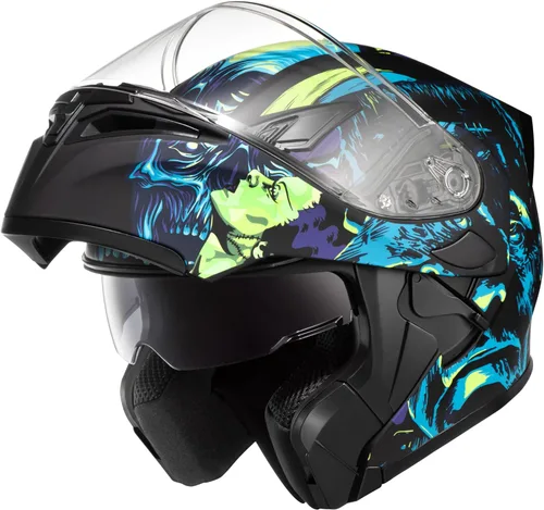 Miniatura 13 de KYPARA Casco modular de doble visera abatible de cara completa para motocicleta con certificación DOT de impresionismo