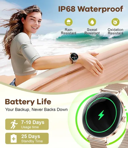 Miniatura 9 de Relojes inteligentes para mujer con llamadas/respuesta: reloj inteligente AMOLED de 1.43 pulgadas con pantalla táctil para teléfono Android