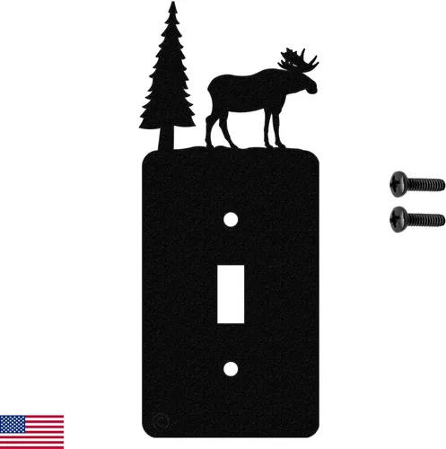 Miniatura 16 de Moose & Cabin - Placa de pared para interruptor de luz de palanca doble (palanca doble, negro) - Fabricado en Estados Unidos