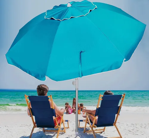 Miniatura 7 de AMMSUN - Sombrilla de playa portátil de 6.5 pies, plegable dos veces, con ancla de arena, poste inclinable a prueba de viento, ventilación de aire