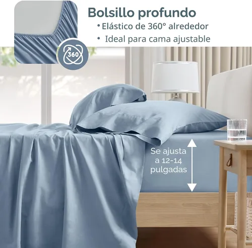 Miniatura 4 de Comfort Spaces Juego de sábanas 100% algodón transpirable, ligero, suave, con bolsillo elástico de 12 pulgadas que se adapta a colchones de hasta 14