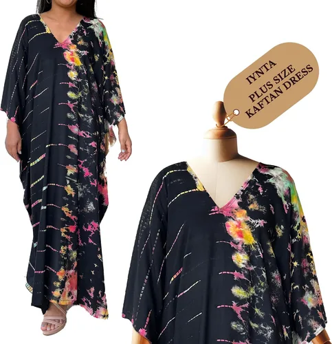 Miniatura 11 de Vestidos caftán hechos a mano en talla grande para mujer, vestido de gran tamaño teñido anudado, salida de baño para vacaciones y salidas nocturnas