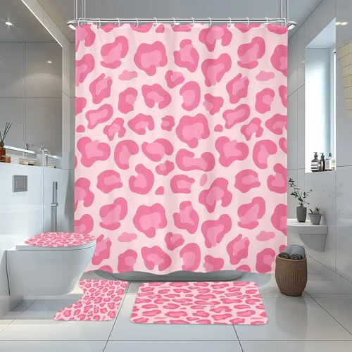 Miniatura 17 de Riyidecor Cortina de Ducha con Estampado de Leopardo Negro y Rosa Cabina Pequeña RV Estrecha Linda Femenina Moderna Trendy Simple Guepardo 36Wx72H