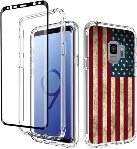 Funda para Galaxy S9, Samsung S9 SM-G960U con protector de pantalla de vidrio templado, cuerpo completo, bonito diseño floral, a prueba de golpes,