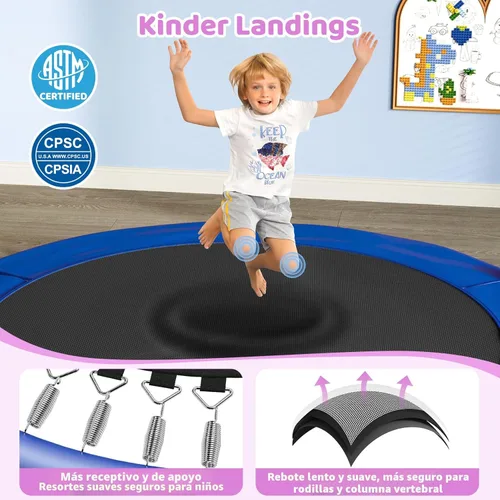 Miniatura 2 de Yohood - Cama elástica de 55 pulgadas para niños con recinto, trampolín para niños pequeños de 6 en 1 para interiores y exteriores, tubo completo