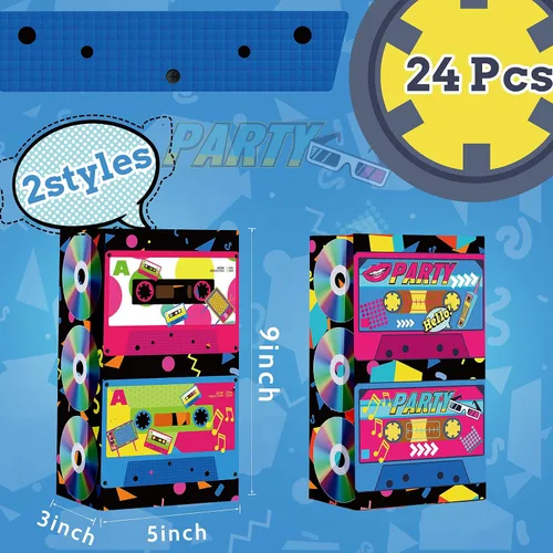 Miniatura 2 de Zonon 24 bolsas de regalo de radio retro de los años 90, bolsas de regalo temáticas de hip hop, para cumpleaños de los años 90, suministros de dulces