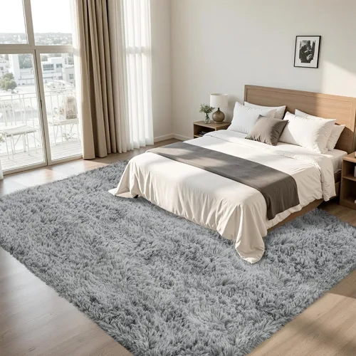 Miniatura 3 de Alfombra de Área 8x10 para Sala de Estar: Alfombras Shag Gris Claro Ultra Suaves y Esponjosas, Alfombra Grande Difusa de Felpa