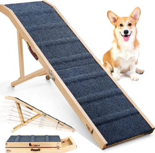 Miniatura 8 de Rampa para perros para cama, rampa plegable L63 W17 para perros pequeños y grandes, gatos, rampas para perros para camas altas de automóvil, alta