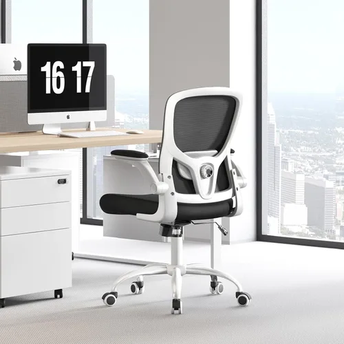 Silla ergonómica de oficina de respaldo alto con soporte lumbar ajustable, silla de computadora de malla, reposacabezas y brazos abatibles para