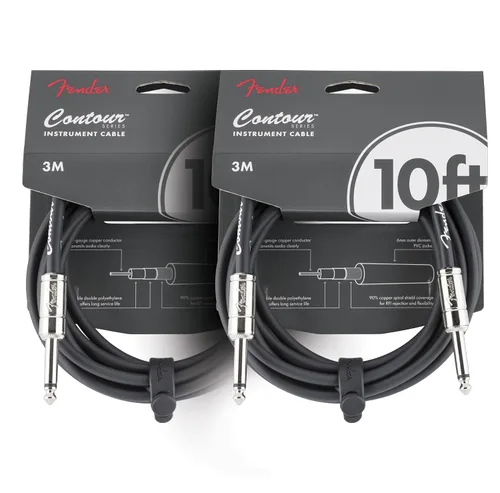 Miniatura 21 de Fender Cable de instrumentos de lujo de 10 pies, ángulo recto, tweed negro, paquete de 2
