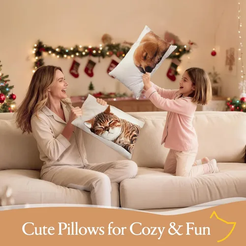 Miniatura 6 de Almohada de felpa de gato de 12 x 20 pulgadas, juego de 2 lindos animales de peluche para niñas, almohada de felpa suave para decoración de muñecas