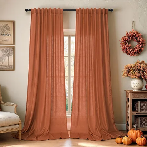 Miniatura 36 de Cortinas Largas de Lino de Lino 108 Pulgadas de Longitud para Sala de Estar 2 Paneles Bolsillo de Pestaña Trasera Cortinas Grandes para Ventana Saco