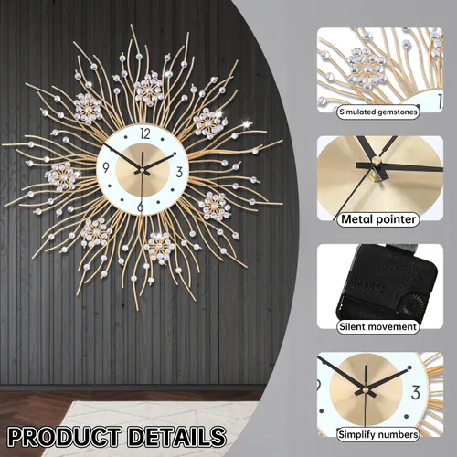 Miniatura 2 de SIN&MI Relojes de Pared Grandes, Reloj de Pared Decorativo Elegante Silencioso con Forma de Girasol, Reloj Moderno Redondo sin Tictac con Esfera