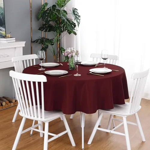 Miniatura 11 de FOLINS&HOME Mantel redondo de 48 pulgadas de poliéster impermeable, resistente a arrugas, lavable y apto para derrames, de color crema, para mesa