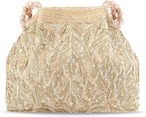 Miniatura 5 de Aheli Potli - Bolsas de noche para mujer, bolso étnico de novia con cordón (P65C), Oro Rosa