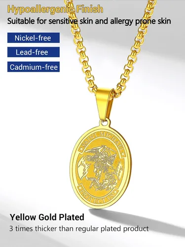 Miniatura 5 de Prosteel. - Collar con dije y cadena de San Miguel Arcángel, joyería religiosa católica.