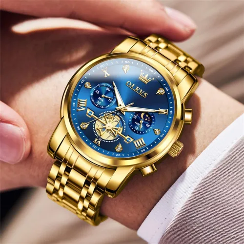 Miniatura 3 de OLEVS Relojes para hombre de plata, reloj de cronógrafo de acero inoxidable para hombre, reloj analógico de cuarzo de cara grande para hombre