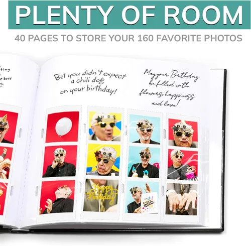 Miniatura 6 de PBF - Álbum de fotos para cabina de fotos, libro de invitados con insertos de imagen transparentes de 2 x 6, cubierta negra con fundas de plástico