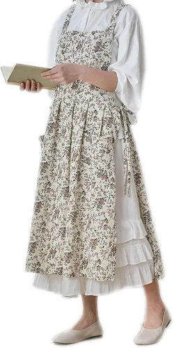 Miniatura 15 de Delantal japonés de algodón con espalda cruzada para mujer con bolsillos A1-café Floral