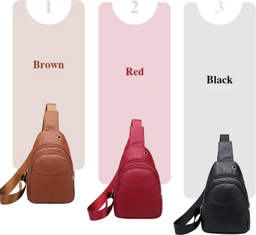 Miniatura 8 de Bolso cruzado pequeño, riñonera para mujeres y hombres, bolso bandolera de cuero para regalos, rojo (Style3-red), S