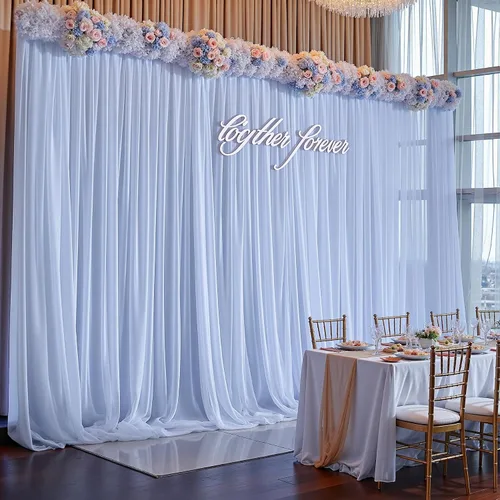 Miniatura 6 de Cortinas de fondo azul bebé de 10 pies x 10 pies, tela de gasa chiffon transparente sin arrugas, tela de fondo fotográfico drapeada para arco