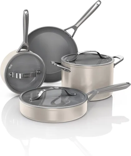 Miniatura 12 de Ninja Ceramic Pro Juego de utensilios de cocina de 11 piezas, juego de ollas y sartenes antiadherentes con tapas de vidrio, sin tóxicos, sin PTFE