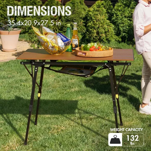 Miniatura 6 de Mesa de camping plegable portátil de Portal Mesa de campamento ultra ligera mesa plegable de campamento 4 patas ajustables mesa de aluminio Marrón