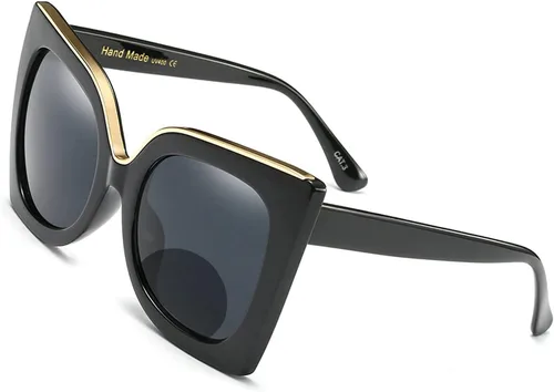 Miniatura 2 de Gafas de lectura bifocales con marco de ojo de gato fotocromático de transición al aire libre para hombres y mujeres de gran tamaño negro gafas
