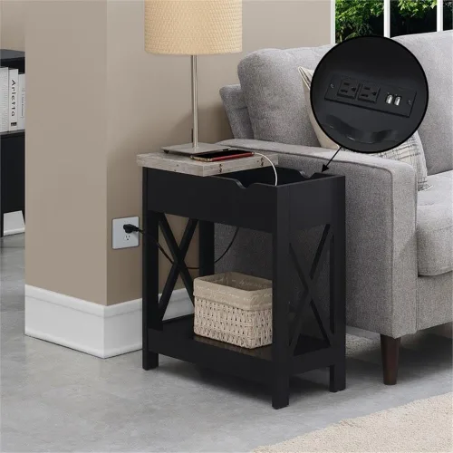 Miniatura 7 de Convenience Concepts Oxford - Mesa auxiliar abatible con estación de carga de 23.75 pulgadas, moderna mesa de sala de estar con puertos USB y tomas
