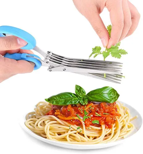 Tijeras de hierbas de acero inoxidable 5 cuchillas tijeras de cocina picada hierbas frescas y verduras de hoja verde utensilios de cocina cortador