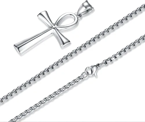 Miniatura 17 de Reve Collar con colgante religioso de cruz de Ankh copta de acero inoxidable para hombres y mujeres, cadena de 20 a 24 pulgadas