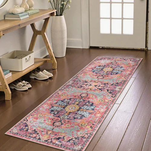 Miniatura 74 de Lahome Alfombra bohemia con medallón floral, 4 x 6 pies, color verde azulado, suave, lavable, antideslizante, apta para mascotas, alfombra