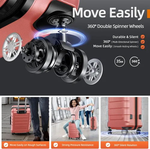 Miniatura 3 de SHOWKOO Sets de equipaje, maleta ampliable con doble ruedas, bloqueo TSA, 3pcs, Rose gold