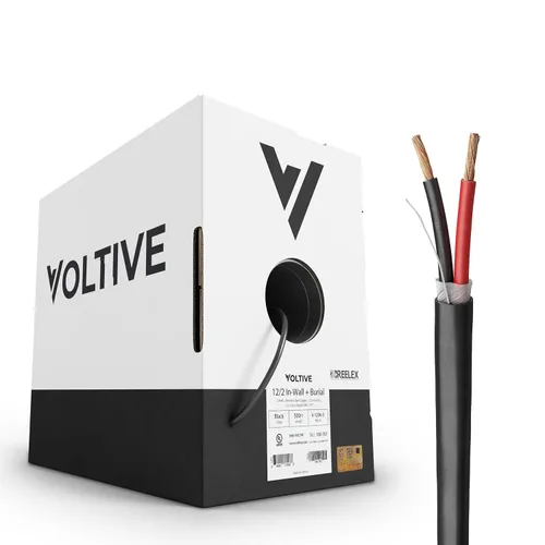 Miniatura 45 de Voltive Cable de altavoz 10/2, CL3 en pared y entierro directo, negro, 100 pies - 10 AWG, 2 conductores, cobre trenzado sin oxígeno, listado UL