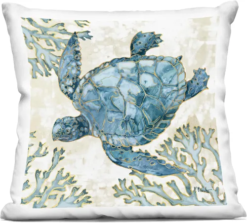 Stupell Industries Paul Brent - Almohada de natación azul con diseño de tortuga marina y contorno de coral, 18 x 18 pulgadas