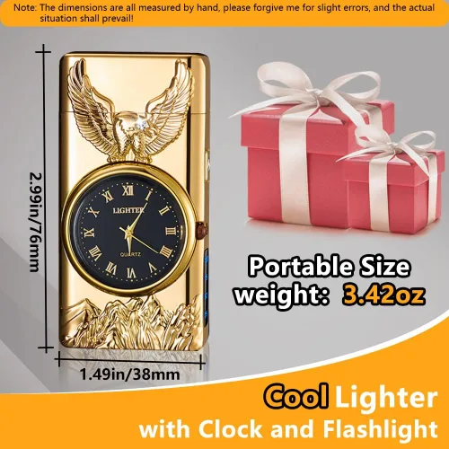 Miniatura 5 de Reloj de Bolsillo con Encendedor de Doble Arco de Plasma Eléctrico con Reloj LED y Linterna, Encendedor USB-C Recargable a Prueba de Viento, Regalo