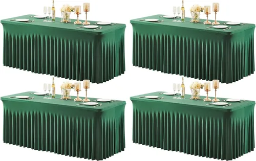 Miniatura 54 de Paquete de 1 manteles azul bebé para mesas rectangulares de 4 pies, cubiertas de mesa de spandex elástico de una pieza resistentes a las arrugas