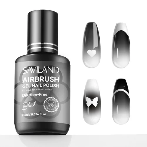 Miniatura 9 de SAVILAND Esmalte de uñas de gel para aerógrafo sin dilución: sin hema, 0.7 fl oz, sin obstrucción, para aerógrafo blanco, sin acetona