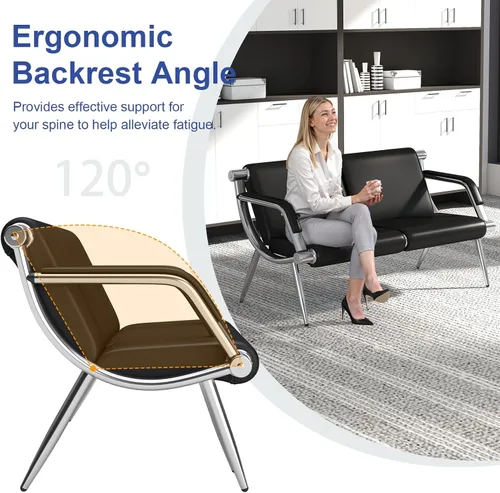 Miniatura 5 de KINTNESS Silla de sala de espera de 2 asientos, silla de recepción de piel sintética, muebles de vestíbulo con brazos para aeropuerto, banco