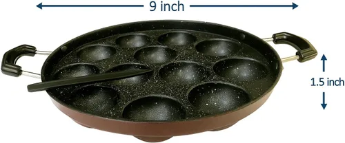 Miniatura 2 de Sartén antiadherente Appam – 12 hoyos con tapa de acero inoxidable para Appam, Paniyaram, Aebleskiver y Paddu Mango resistente al calor Appe Maker