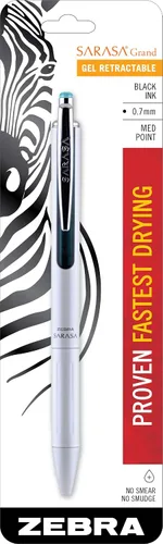 Miniatura 11 de Zebra Pen, SARASA Grand - Bolígrafo de gel retráctil, barril de latón macizo, tinta negra de secado rápido, punta de 0.028 in, ideal para zurdos