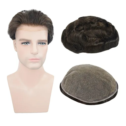 Miniatura 12 de Amiable Toupee para hombres, cabello humano, encaje francés, sistemas de reemplazo de cabello para hombre, suave blanqueado, frontal, aspecto #1